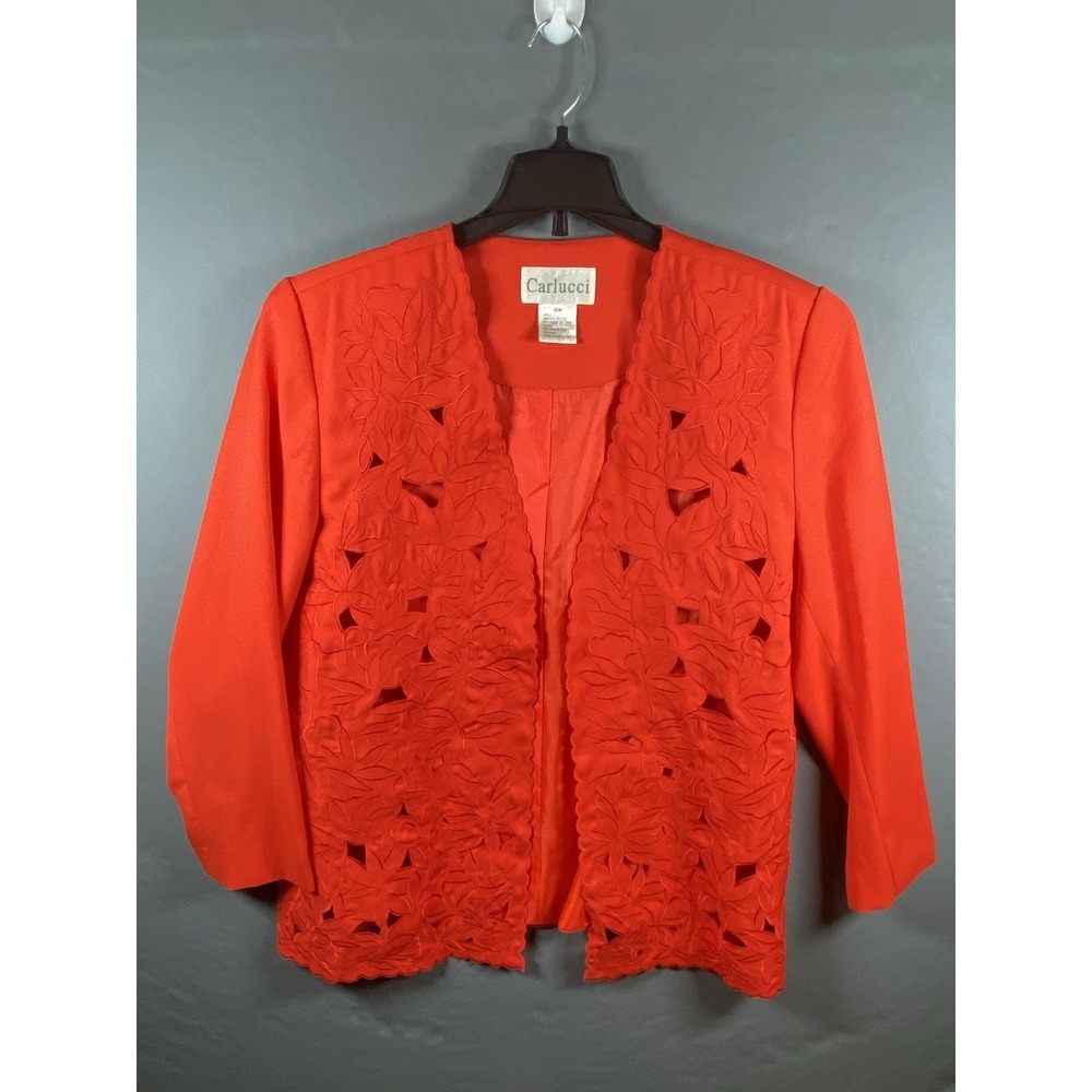 Vintage Carlucci Size 14W‎ Fall Floral Orange Blazer Jacket